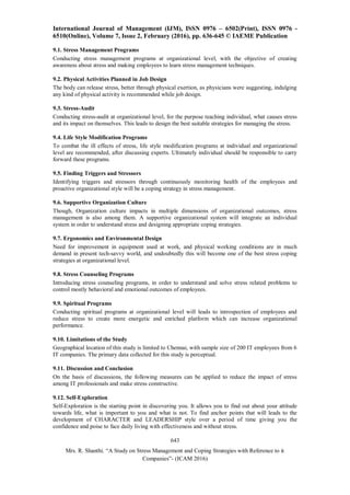 A STUDY ON STRESS MANAGEMENT AND COPING STRATEGIES WITH REFERENCE TO IT ...