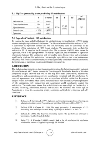 THE RELATIONSHIP BETWEEN BIG 5 PERSONALITY TRAITS AND LIFE SATISFACTION ...