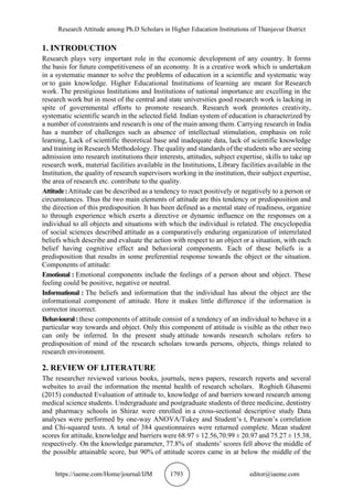 RESEARCH ATTITUDE AMONG PH.D SCHOLARS IN HIGHER EDUCATION INSTITUTIONS ...