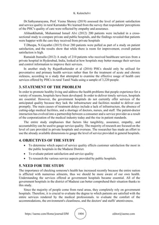 A STUDY ON PATIENT SATISFACTION TOWARDS THE QUALITY OF SERVICES OFFERED ...