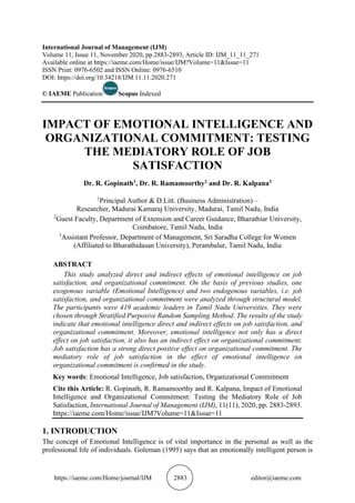 IMPACT OF EMOTIONAL INTELLIGENCE AND ORGANIZATIONAL COMMITMENT: TESTING ...