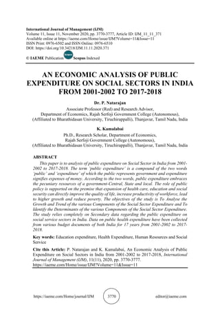AN ECONOMIC ANALYSIS OF PUBLIC EXPENDITURE ON SOCIAL SECTORS IN INDIA ...