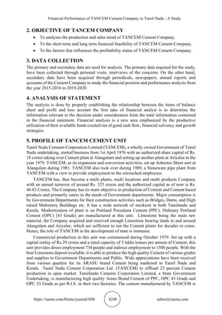 FINANCIAL PERFORMANCE OF TANCEM CEMENT COMPANY IN TAMIL NADU - A STUDY ...