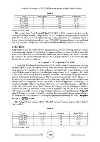 FINANCIAL PERFORMANCE OF TANCEM CEMENT COMPANY IN TAMIL NADU - A STUDY ...