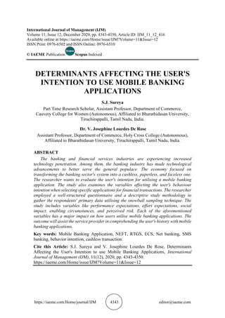 DETERMINANTS AFFECTING THE USER'S INTENTION TO USE MOBILE BANKING APPLICATIONS