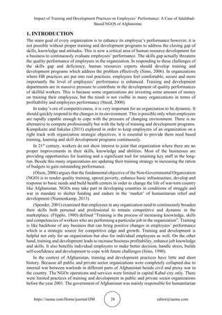 IMPACT OF TRAINING AND DEVELOPMENT PRACTICES ON EMPLOYEES’ PERFORMANCE ...