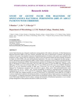STUDY OF ASCITIC FLUID FOR DIAGNOSIS OF SPONTANEOUS BACTERIAL ...