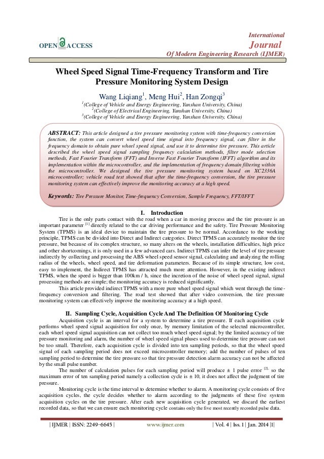 Wheel speed signal time frequency transform and tire pressure monito 