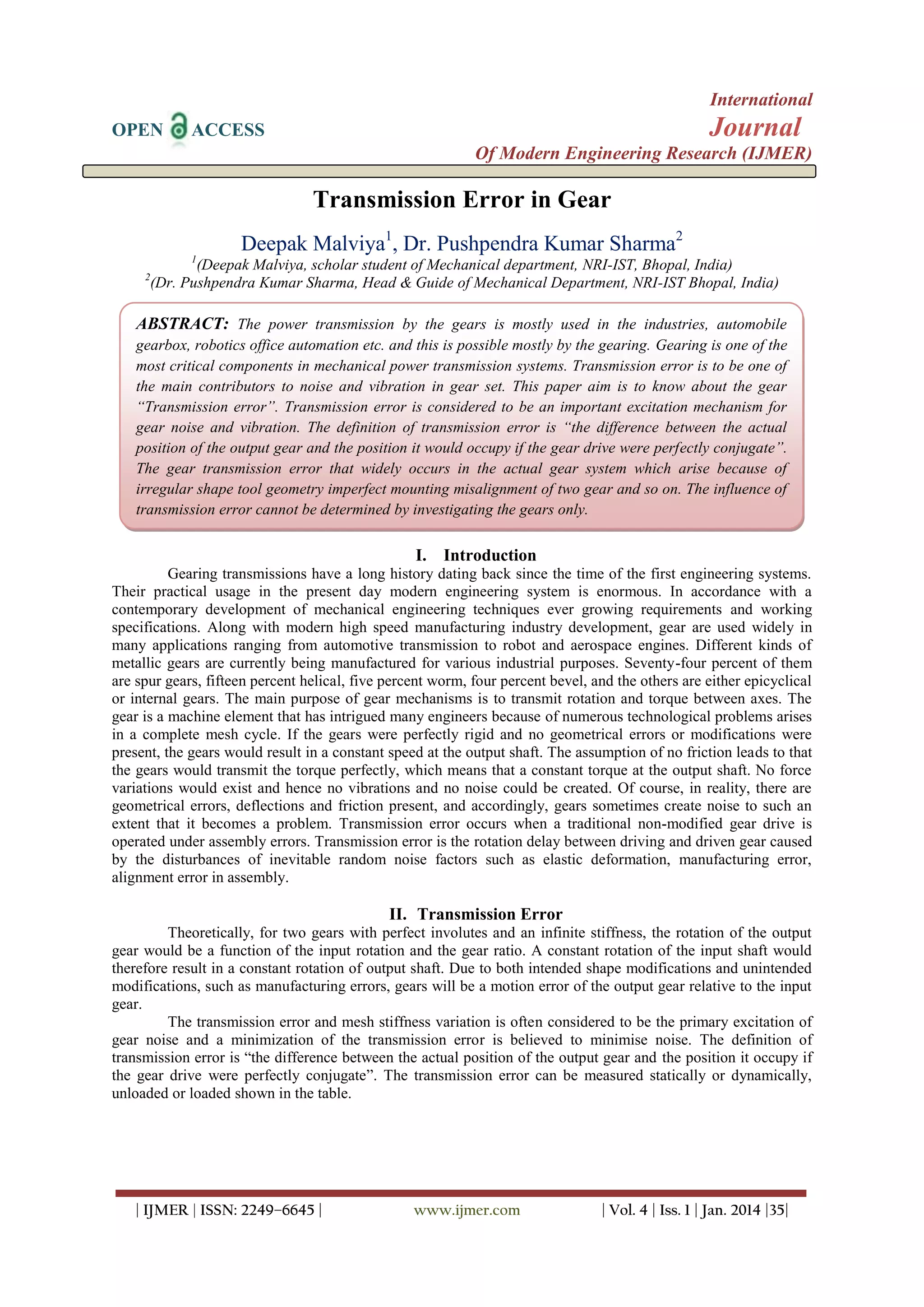 Transmission Error in Gear | PDF