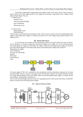 Modeling Of Converter “Single Phase to Three Phase by Using Single ...