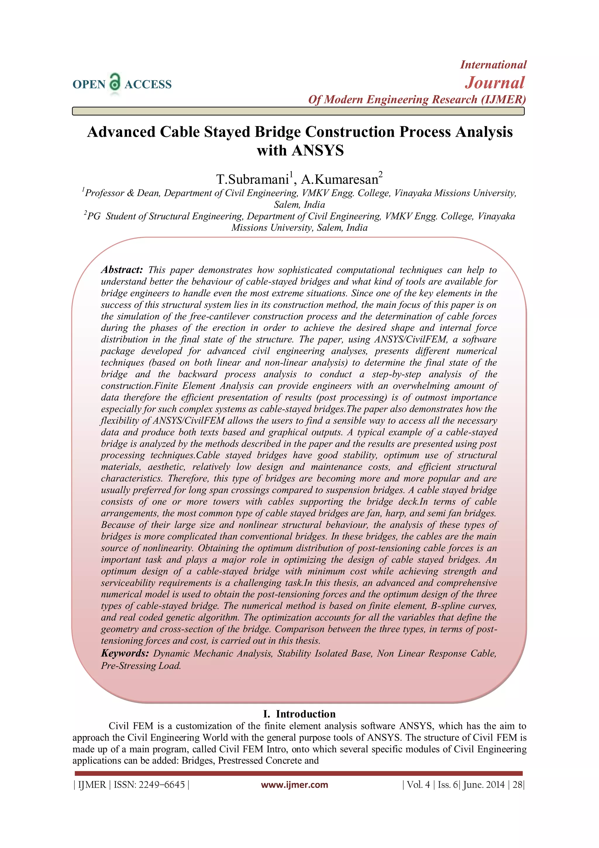 Advanced Cable Stayed Bridge Construction Process Analysis with ANSYS | PDF
