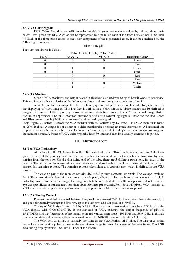 Design of VGA Controller using VHDL for LCD Display using FPGA