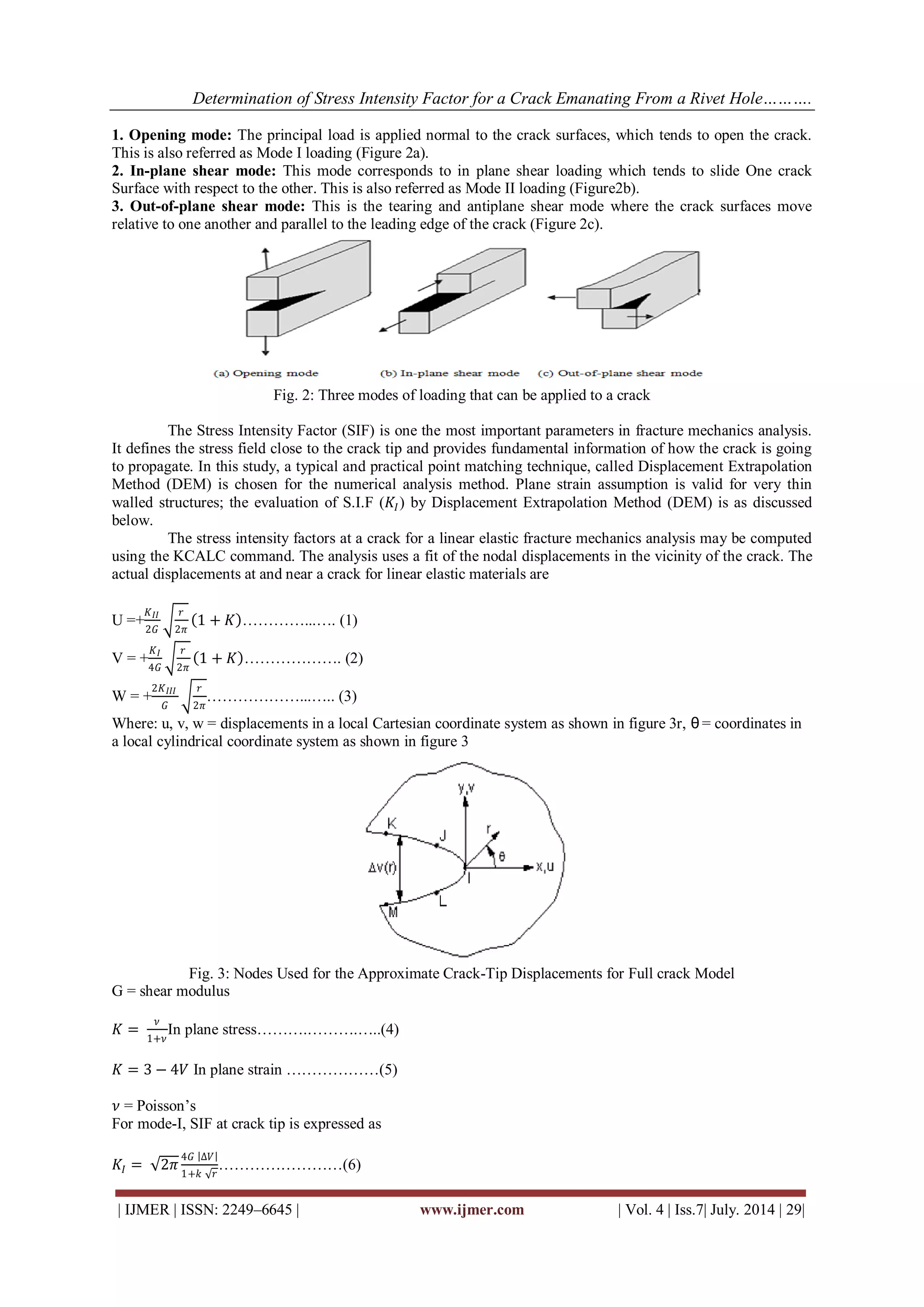 Determination of Stress Intensity Factor for a Crack Emanating From a ...