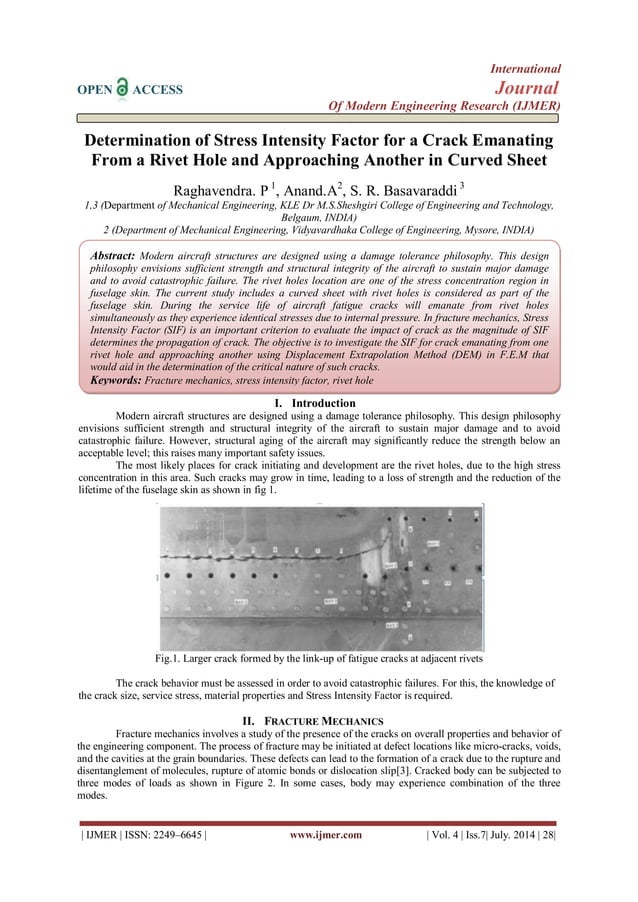 Determination of Stress Intensity Factor for a Crack Emanating From a ...