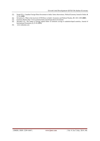 Growth and Development of FDI on Indian Economy | PDF