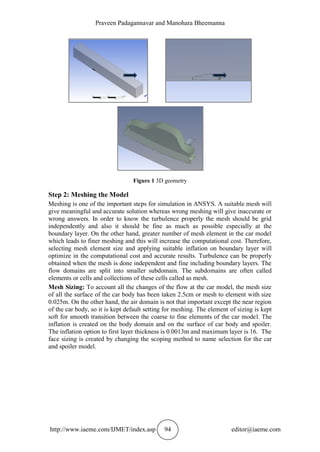 AUTOMOTIVE COMPUTATIONAL FLUID DYNAMICS SIMULATION OF A CAR USING ANSYS ...