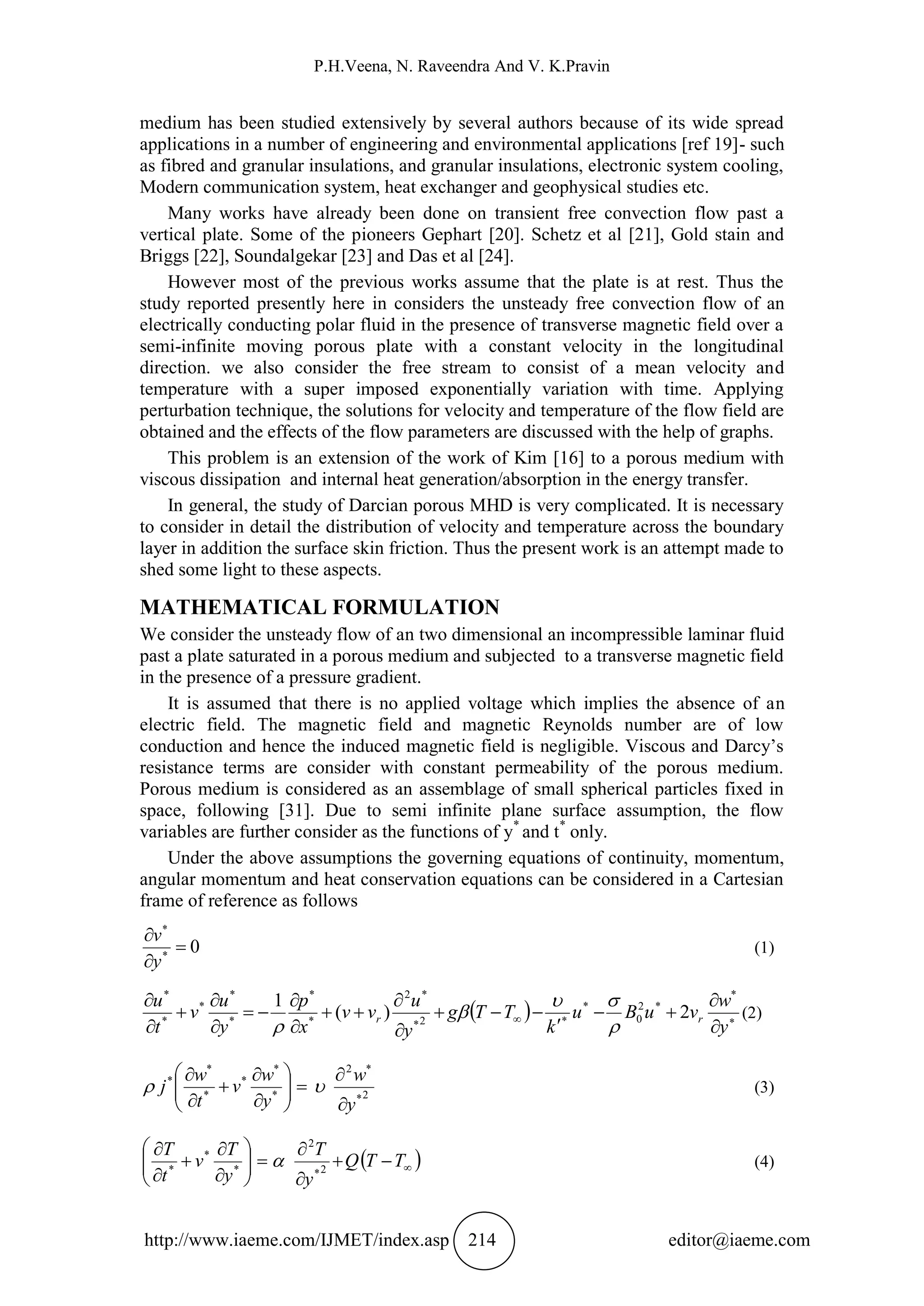 OSCILLATORY FLOW OF MHD POLAR FLUID WITH HEAT AND MASS TRANSFER PAST A ...