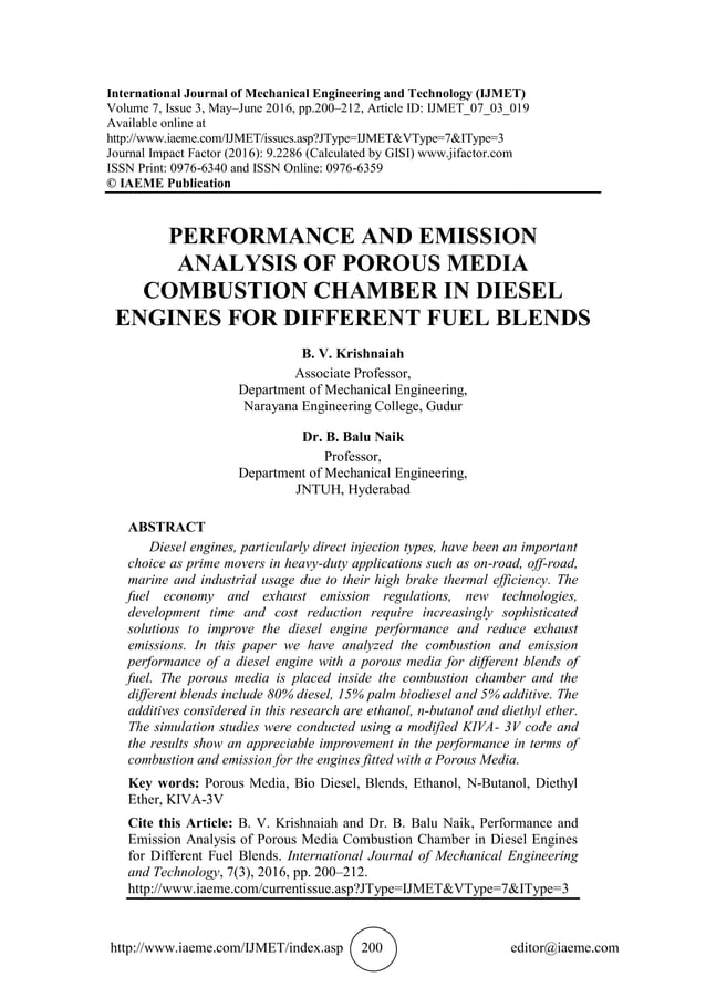 PERFORMANCE AND EMISSION ANALYSIS OF POROUS MEDIA COMBUSTION CHAMBER IN