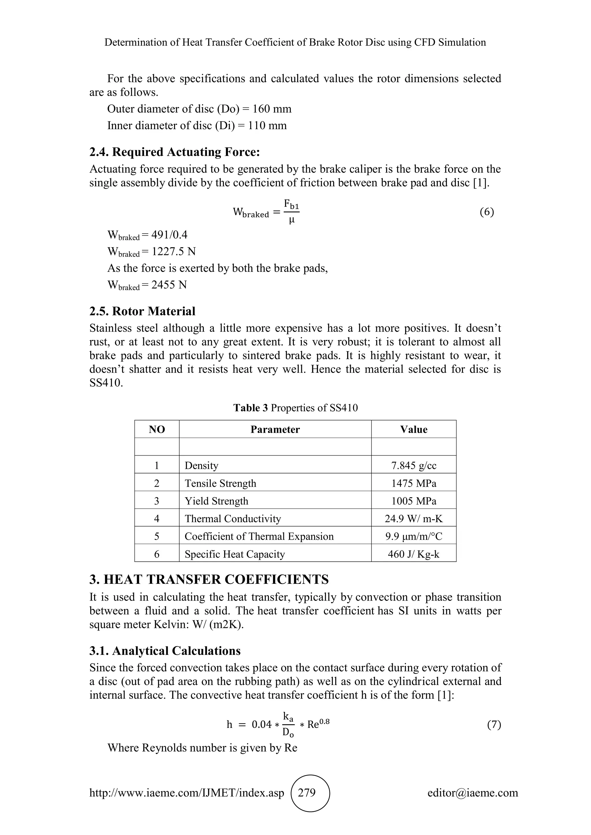 DETERMINATION OF HEAT TRANSFER COEFFICIENT OF BRAKE ROTOR DISC USING ...