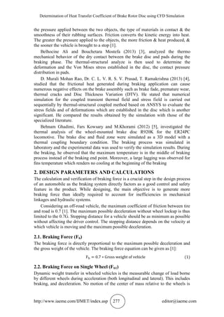 DETERMINATION OF HEAT TRANSFER COEFFICIENT OF BRAKE ROTOR DISC USING ...