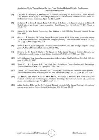 SIMULATION OF SOLAR THERMAL CENTRAL RECEIVER POWER PLANT AND EFFECT OF ...