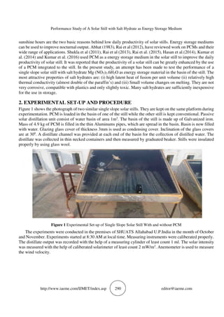 PERFORMANCE STUDY OF A SOLAR STILL WITH SALT HYDRATE AS ENERGY STORAGE ...