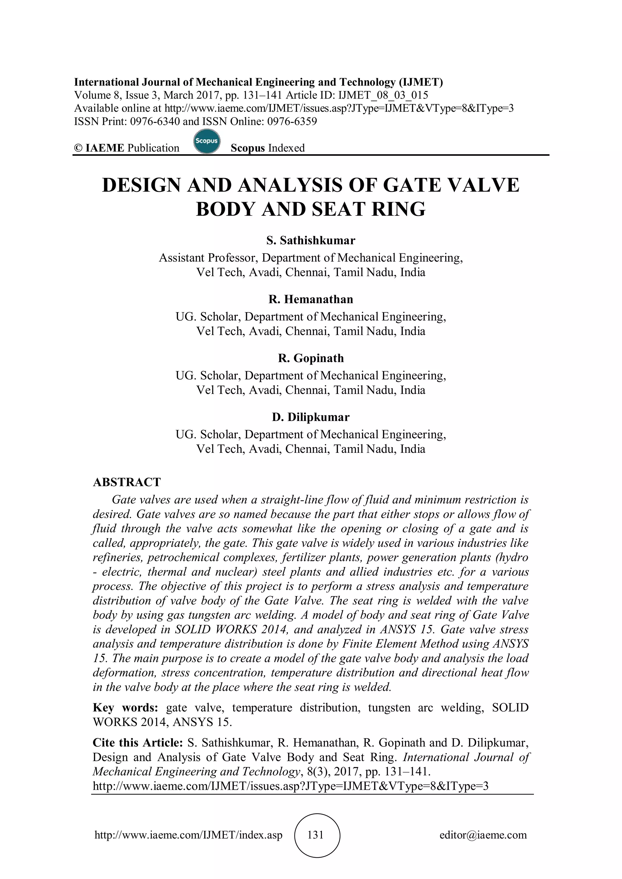 DESIGN AND ANALYSIS OF GATE VALVE BODY AND SEAT RING | PDF