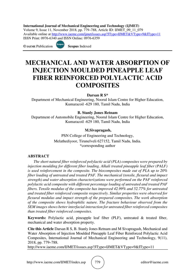 MECHANICAL AND WATER ABSORPTION OF INJECTION MOULDED PINEAPPLE LEAF