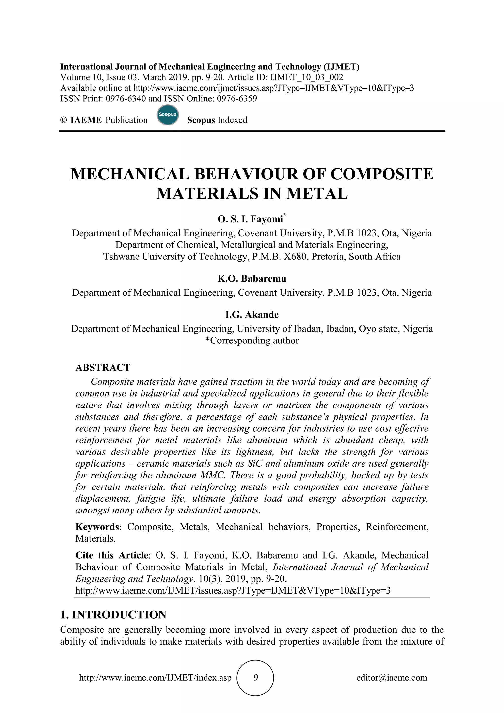 MECHANICAL BEHAVIOUR OF COMPOSITE MATERIALS IN METAL | PDF