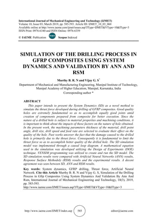 SIMULATION OF THE DRILLING PROCESS IN GFRP COMPOSITES USING SYSTEM ...