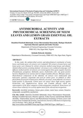 ANTIMICROBIAL ACTIVITY AND PHYTOCHEMICAL SCREENING OF NEEM LEAVES AND ...