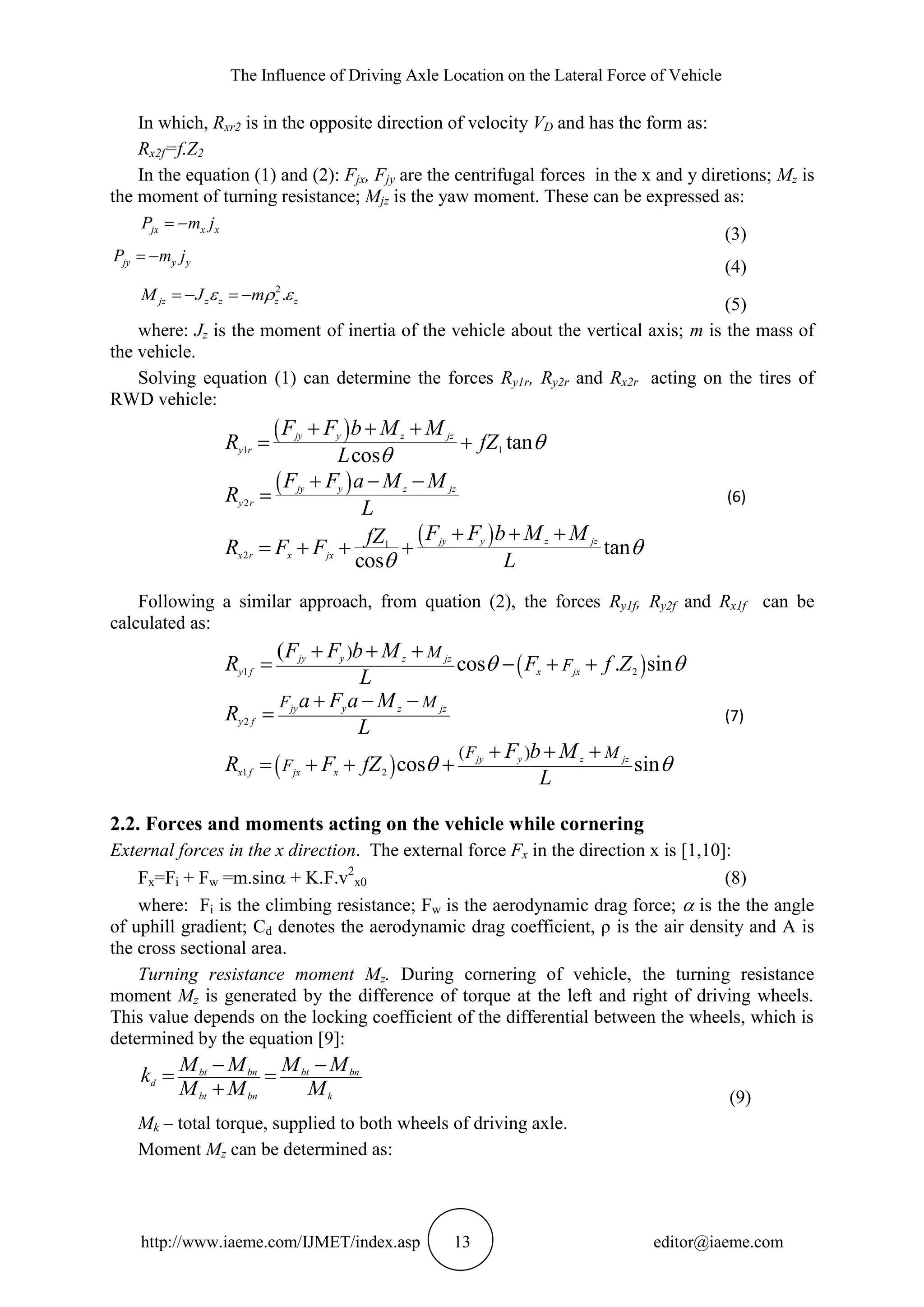 THE INFLUENCE OF DRIVING AXLE LOCATION ON THE LATERAL FORCE OF VEHICLE ...