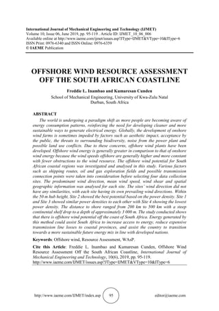 OFFSHORE WIND RESOURCE ASSESSMENT OFF THE SOUTH AFRICAN COASTLINE | PDF