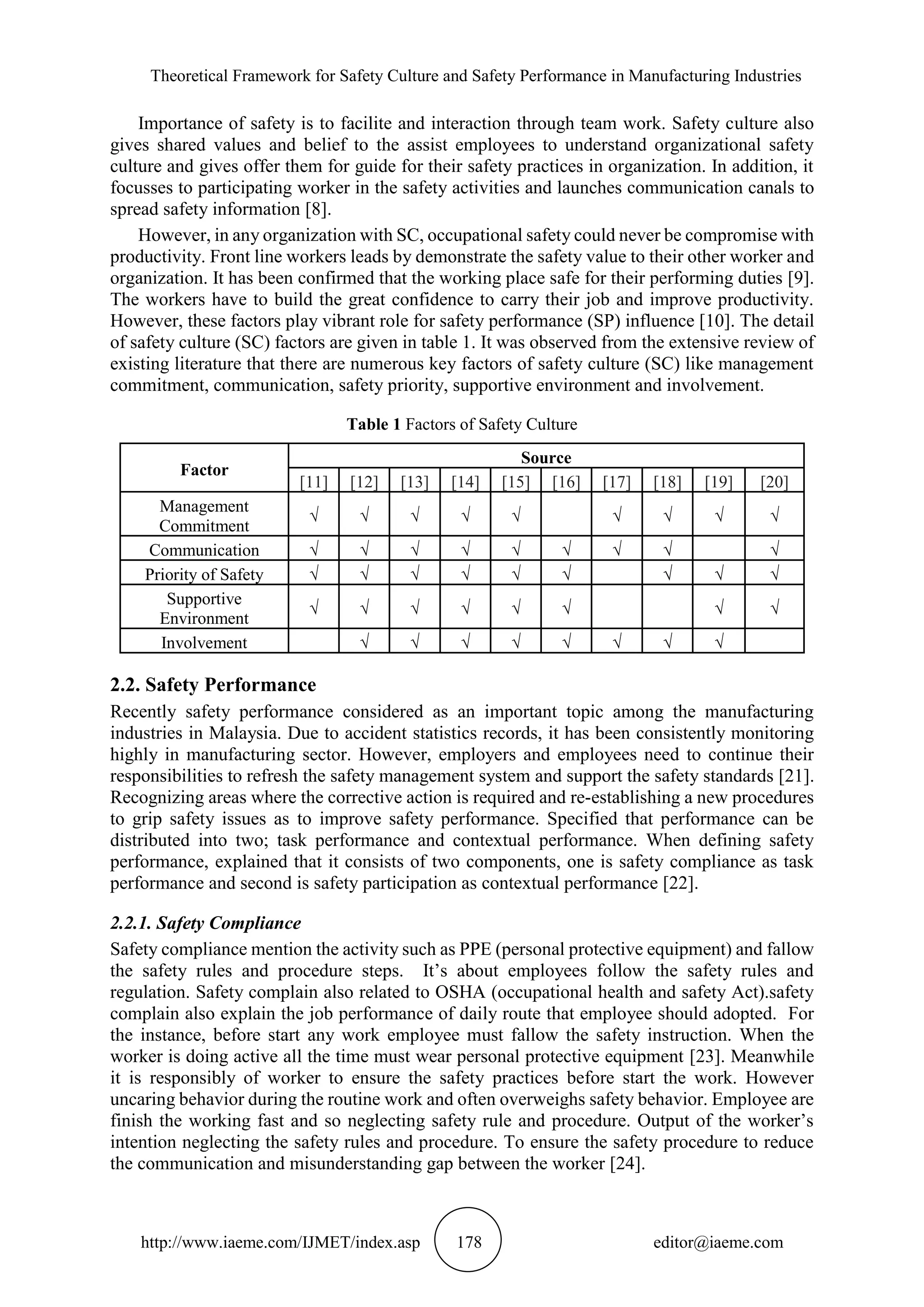 THEORETICAL FRAMEWORK FOR SAFETY CULTURE AND SAFETY PERFORMANCE IN ...