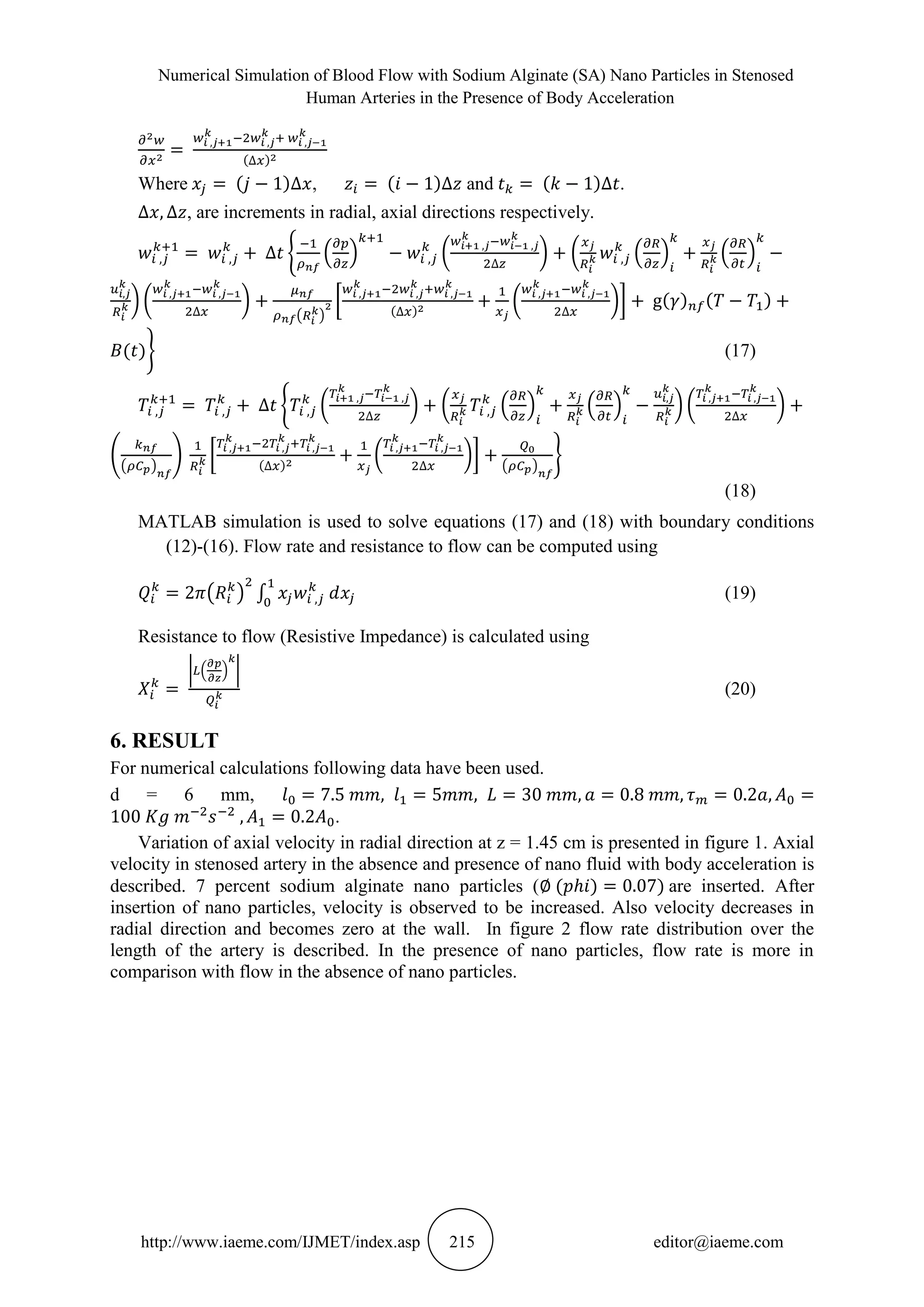NUMERICAL SIMULATION OF BLOOD FLOW WITH SODIUM ALGINATE (SA) NANO ...