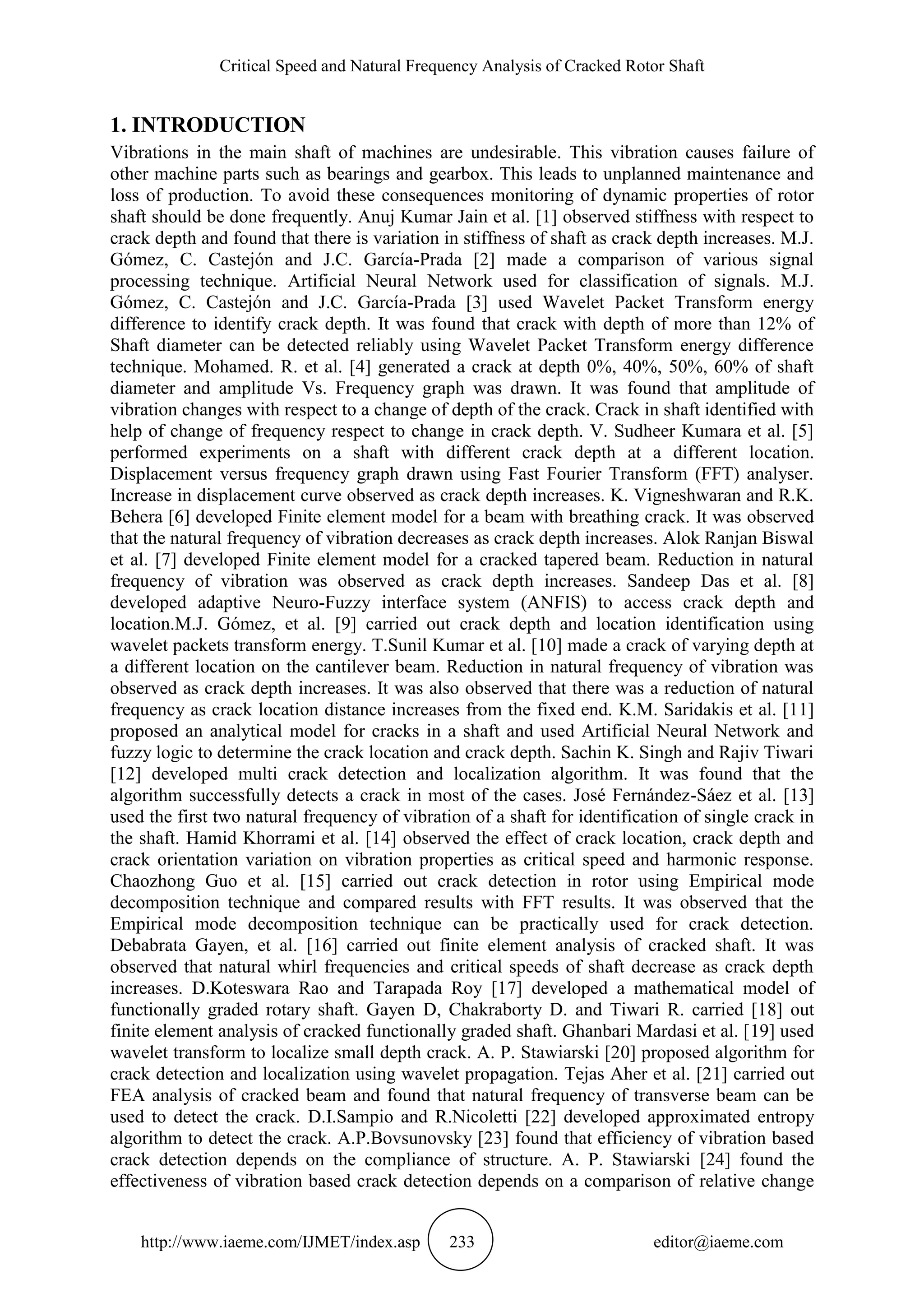 CRITICAL SPEED AND NATURAL FREQUENCY ANALYSIS OF CRACKED ROTOR SHAFT | PDF