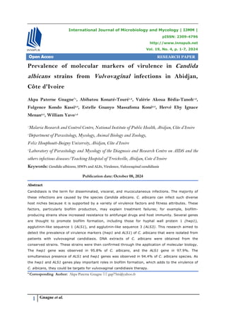 Prevalence of molecular markers of virulence in Candida albicans ...