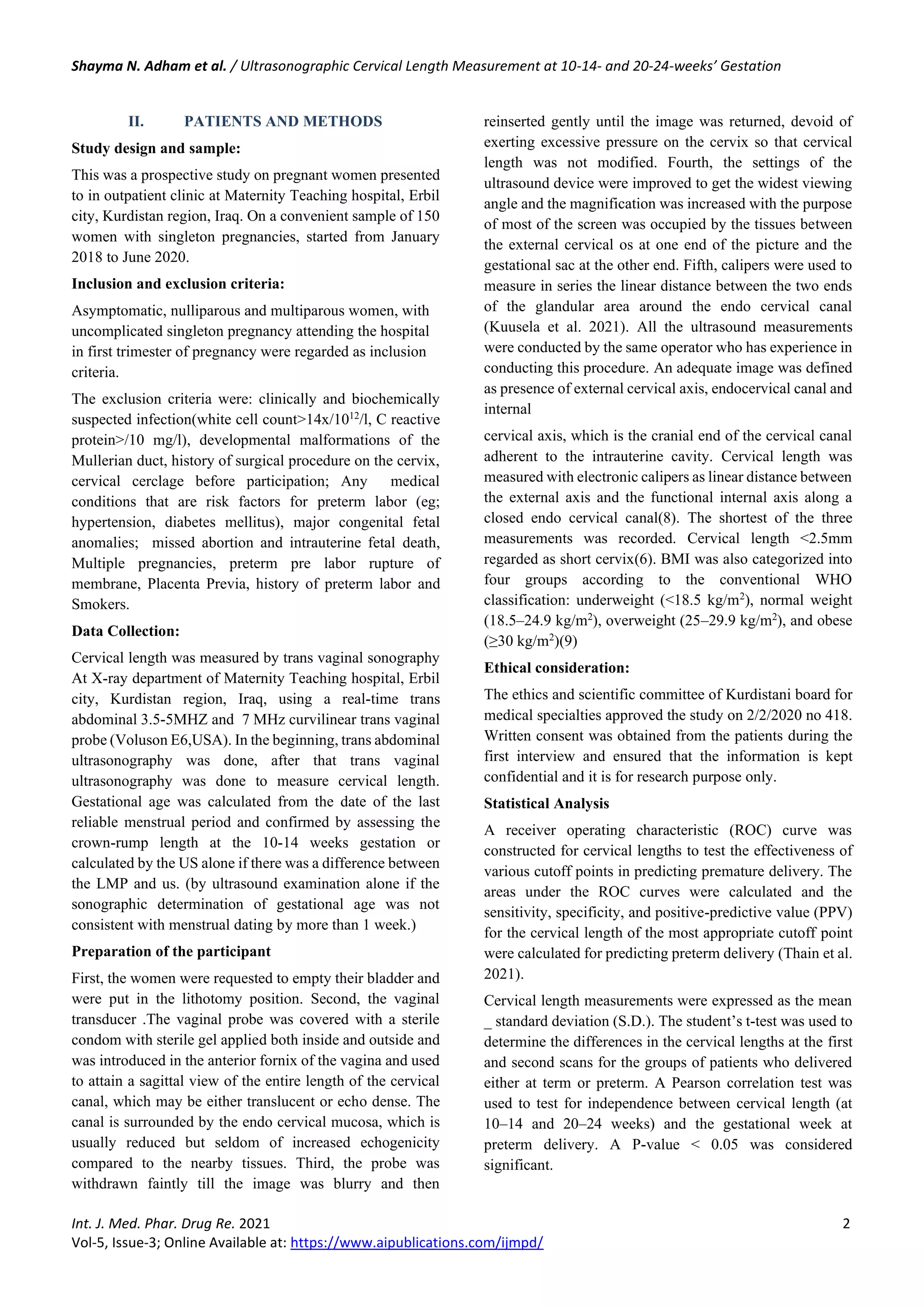 Ultrasonographic Cervical Length Measurement at 10-14- and 20-24-weeks ...