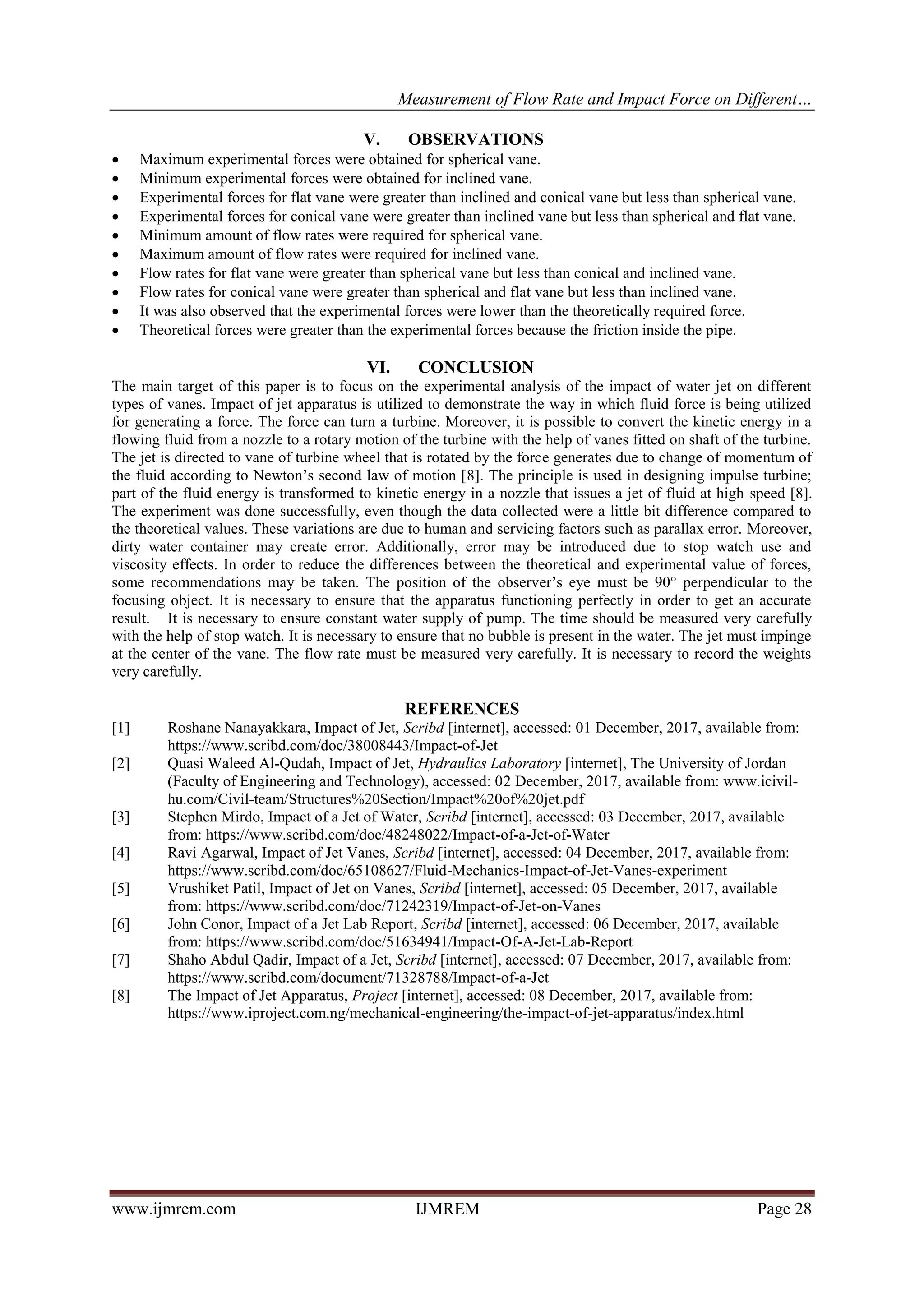 Measurement of Flow Rate and Impact Force on Different Vanes through ...