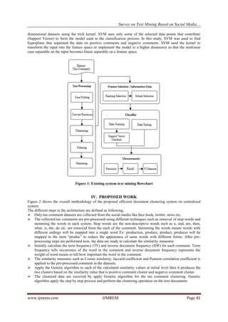 Survey on Text Mining Based on Social Media…
www.ijmrem.com IJMREM Page 41
dimensional datasets using the trick kernel. SV...