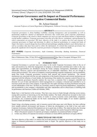 Corporate Governance and Its Impact on Financial Performance in ...