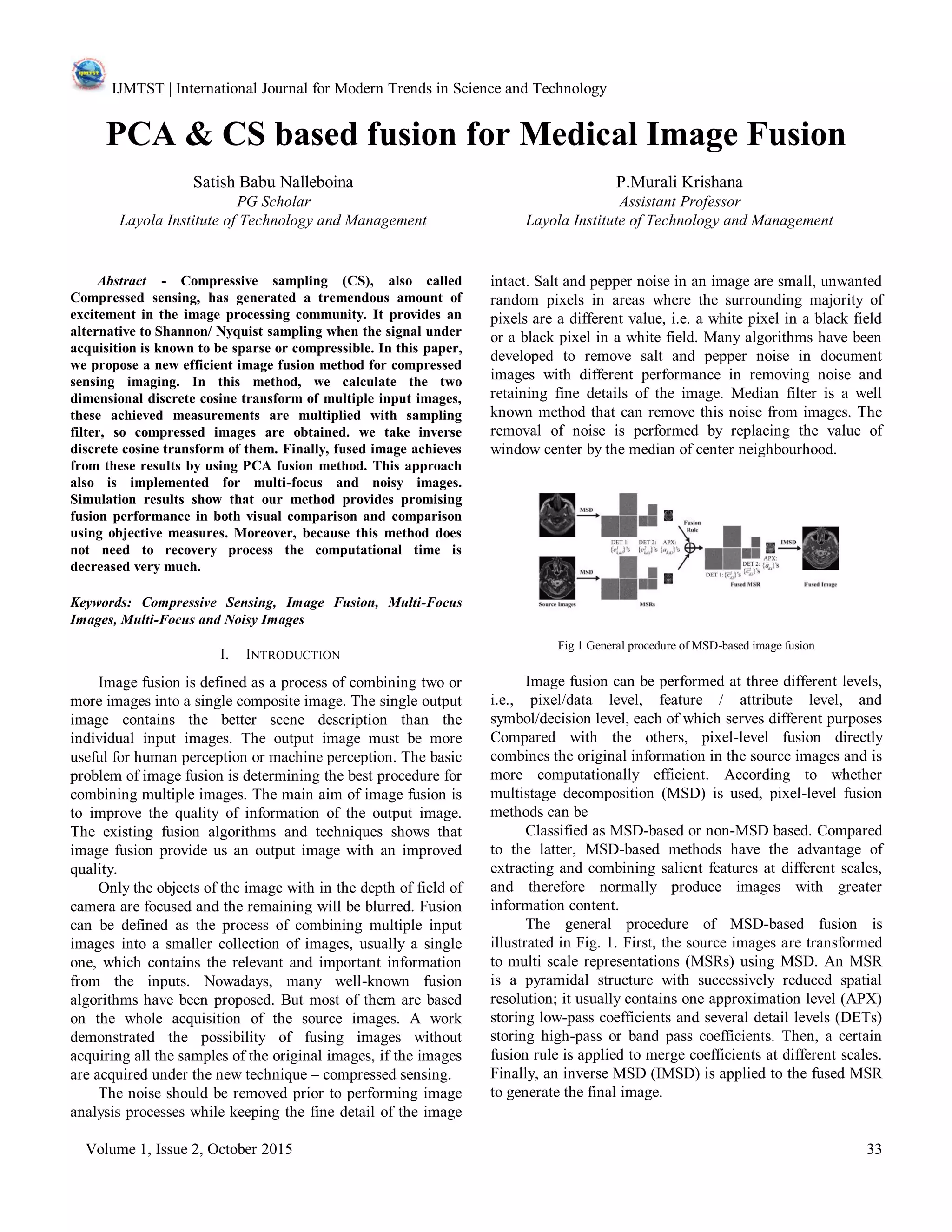 PCA & CS based fusion for Medical Image Fusion | PDF