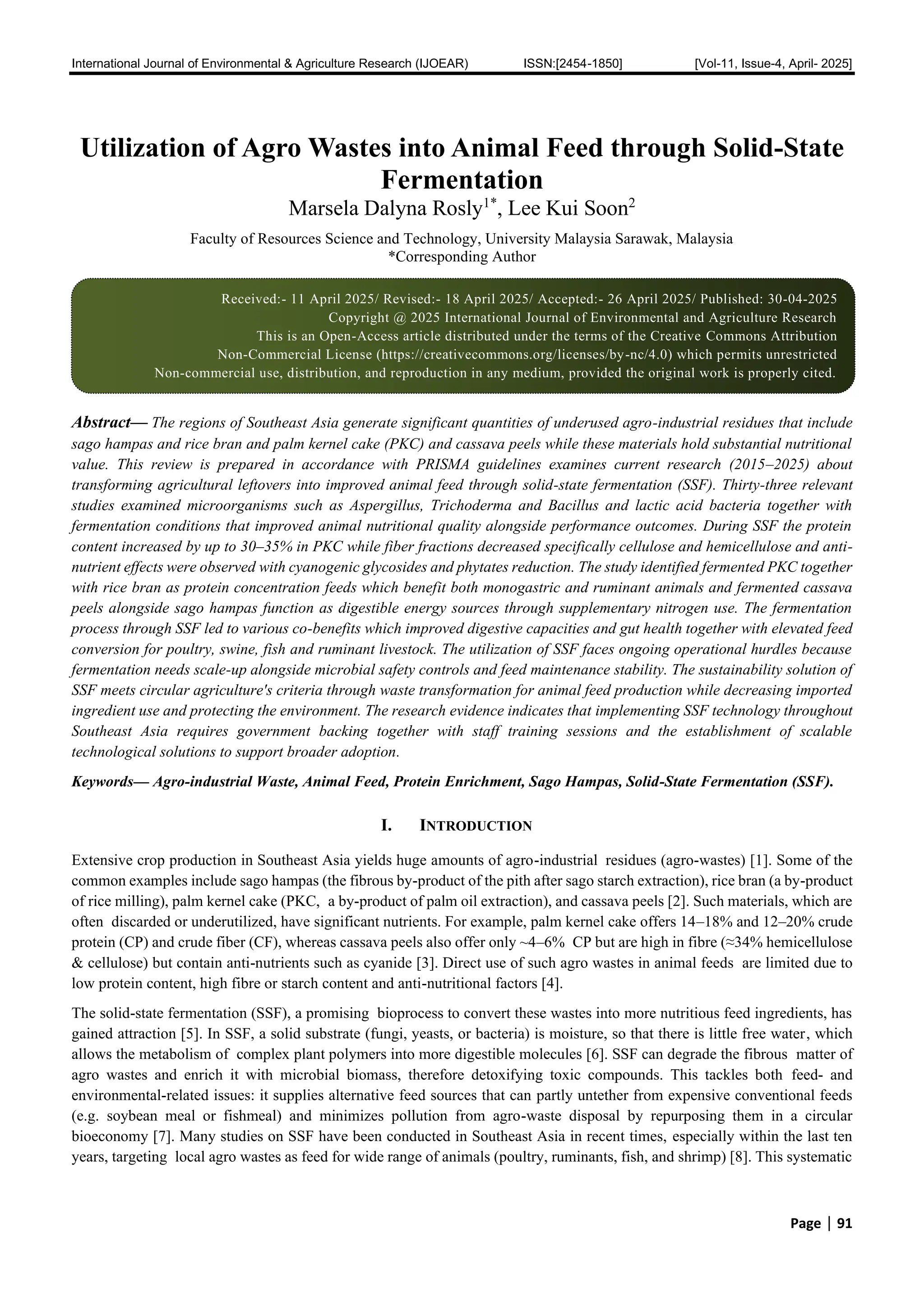 Utilization of Agro Wastes into Animal Feed through Solid-State ...