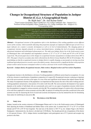 Changes in Occupational Structure of Population in Jashpur District (C ...
