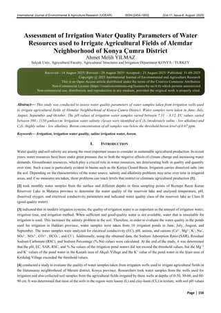 Assessment of Irrigation Water Quality Parameters of Water Resources ...