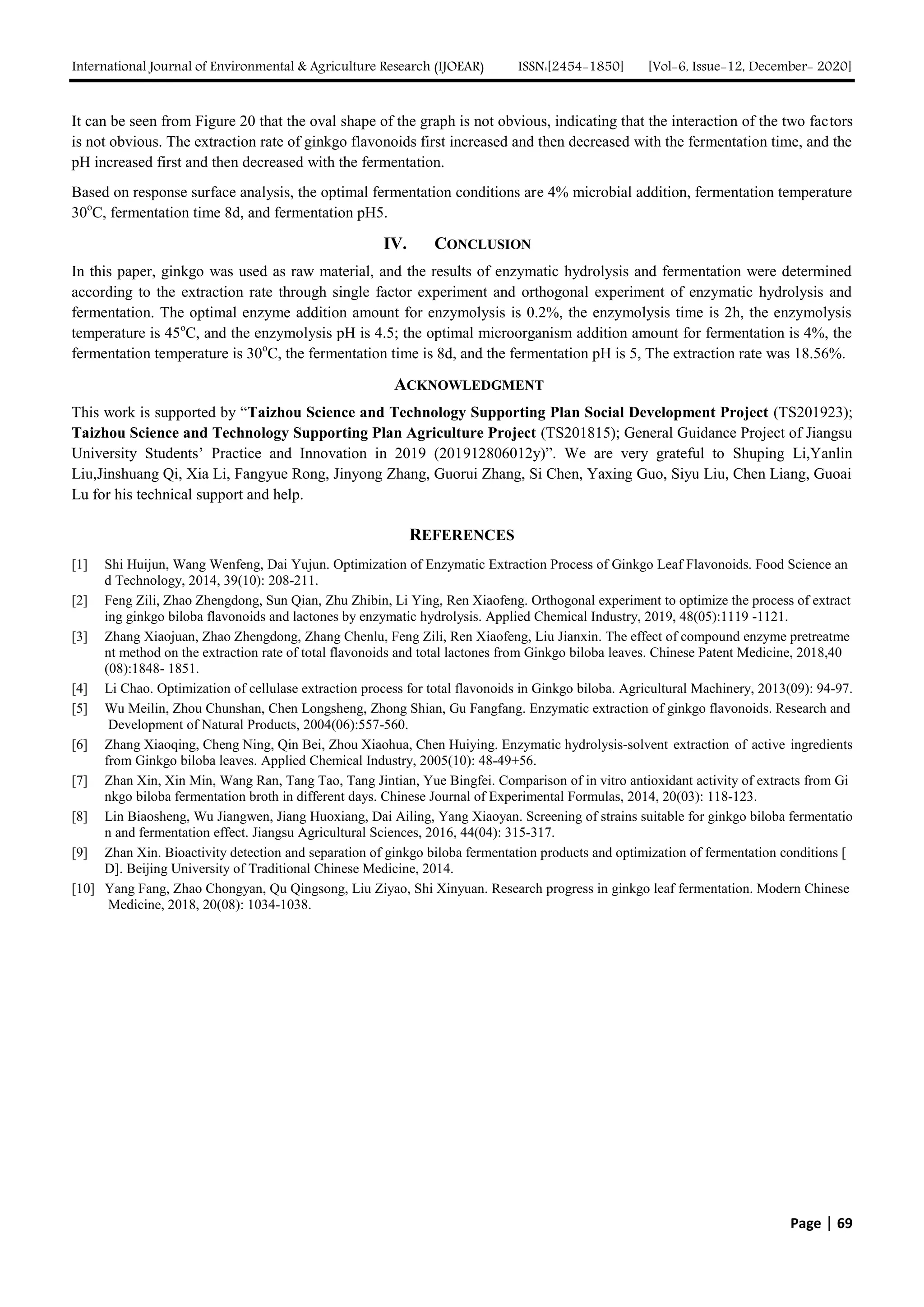 Study on the Extraction Technology of Ginkgo Biloba Leaf Extract by Enzymolysis Combined with Fermentation