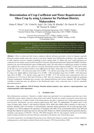 Determination of Crop Coefficient and Water Requirement of Okra Crop by ...