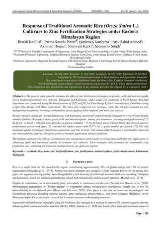 Acidify Rice Response of Traditional Aromatic Rice (Oryza Sativa L.) Cultivars to ...