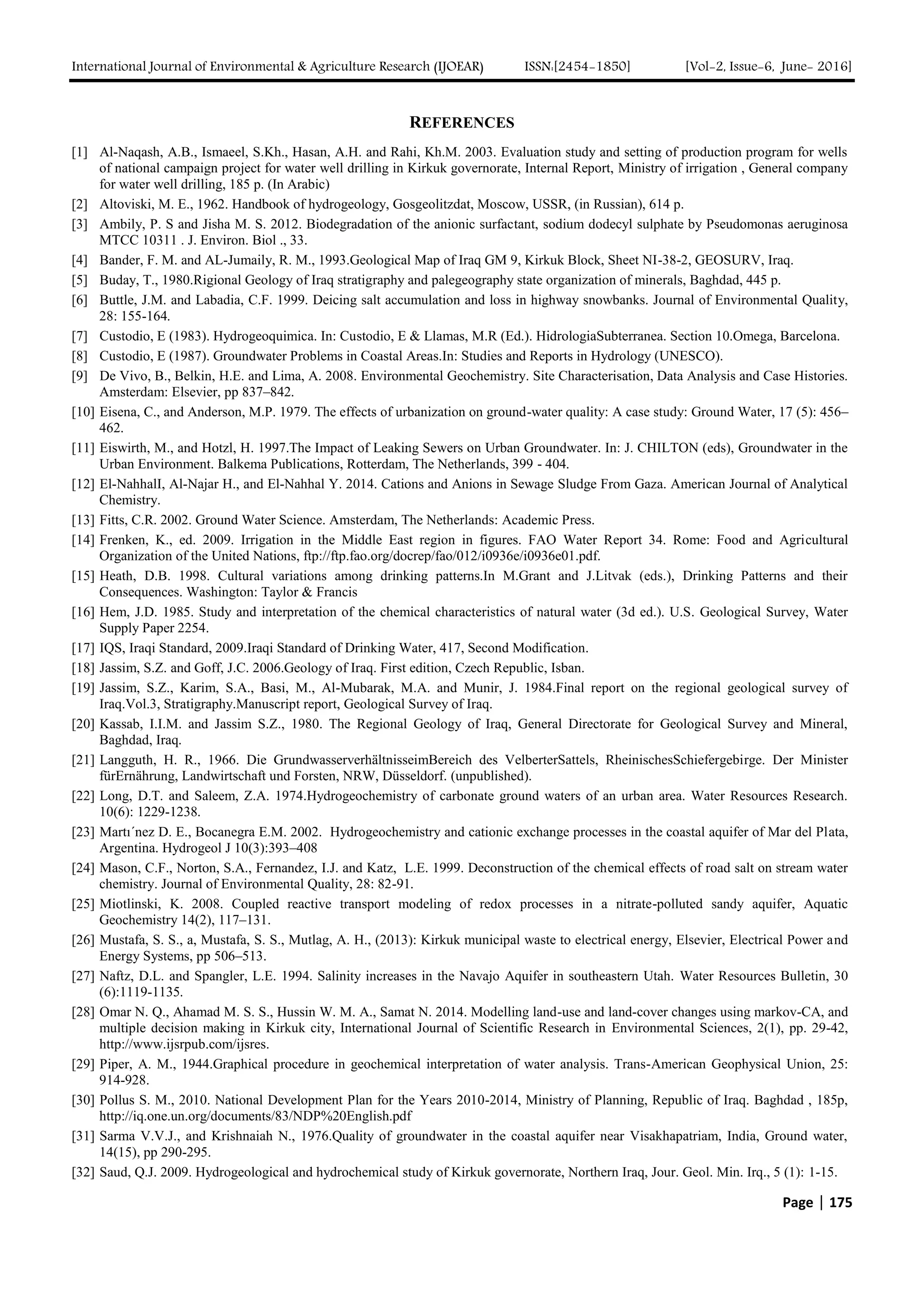 Buttle Block Hydrochemical Characteristics and Shallow Groundwater Quality in Kirkuk ...