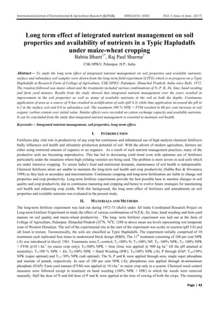 Long term effect of integrated nutrient management on soil properties ...